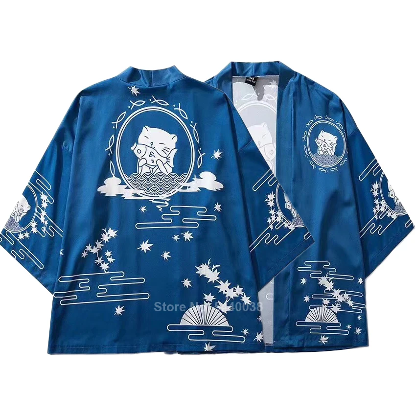 Традиционная одежда Азиатский японский Модный узор Кот счастливчик кимоно