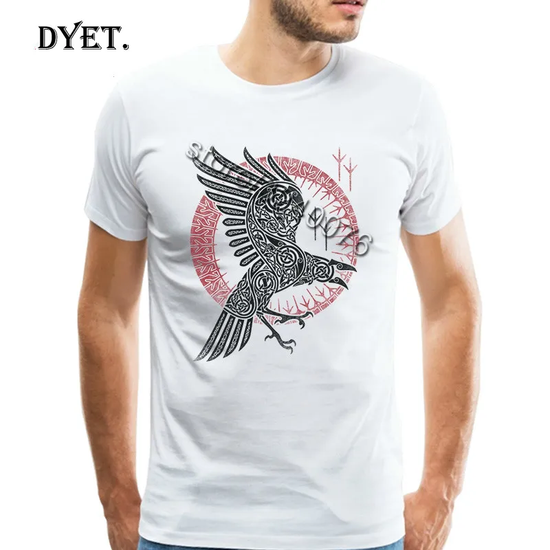 Винтажная Футболка викинга Рагнара ворона Мужская старонорская Руна баннер с