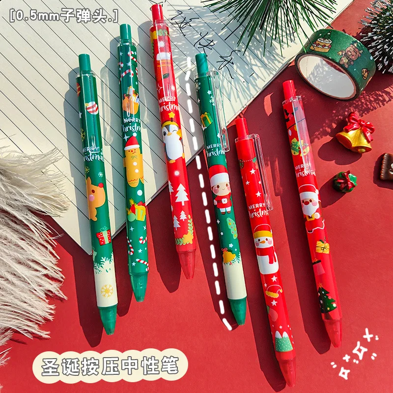

6PCS Kawaii Christmas Theme Gel Pen Cute Santa Claus Xmas Tree Ballpoint Pen School Gift Stationery Merry Christmas Gifts Pen