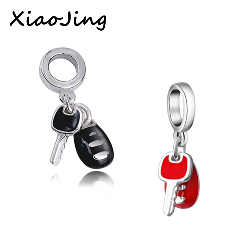 New diy design car keys with color enamel charms 925 Silver beads Fit Authentic Pandora Charm bracelet fashion jewelry making