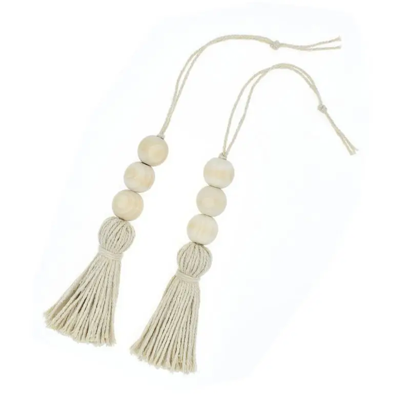 

2Pcs Tassle Farmhouse Beads Natural Wood Bead Garland Kids Baby Nursery Room Decor Rustic Wedding Vase Ornament 69HC