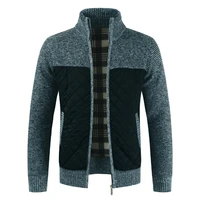 mens winter fleece sweatercoat thick patchwork cardigan sweater muscle fit knitted zipper stand collar jackets fashionable male