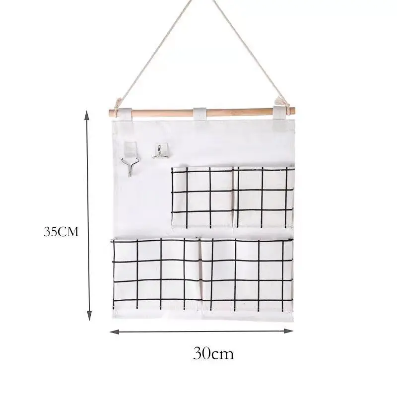 

4 Pockets Linen Cotton Fabric Wall Door Closet Hanging Storage Bag Over The Door Organizer for Room Bathroom