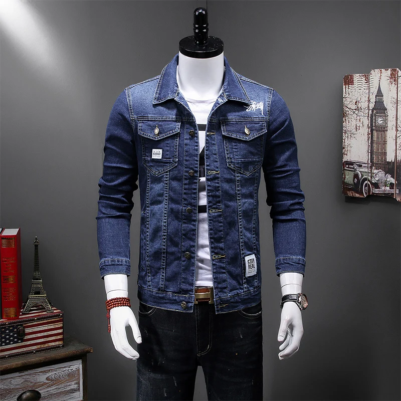 

New 2020 Cotton Denim Jacket Men Casual Solid Color Lapel Single Breasted Jeans Jacket Men Autumn Slim Fit Quality Mens Jackets