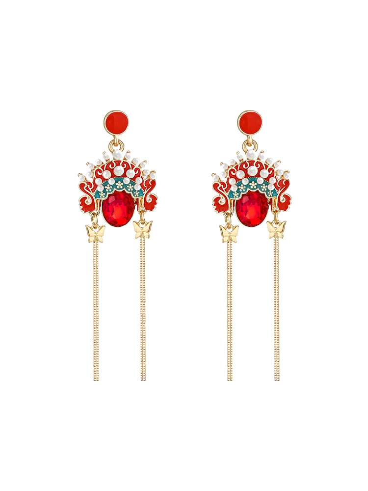 Трендовые длинные висячие серьги с кисточками в китайском Пекинском оперном