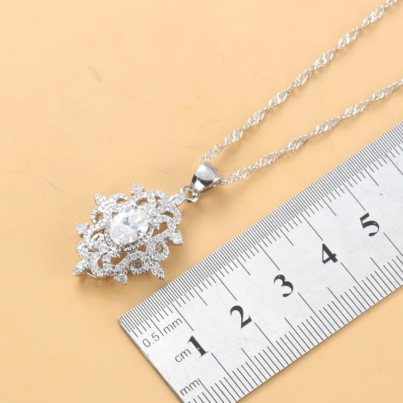 Серебряный цвет наборы свадебных ювелирных изделий ожерелье и серьги с