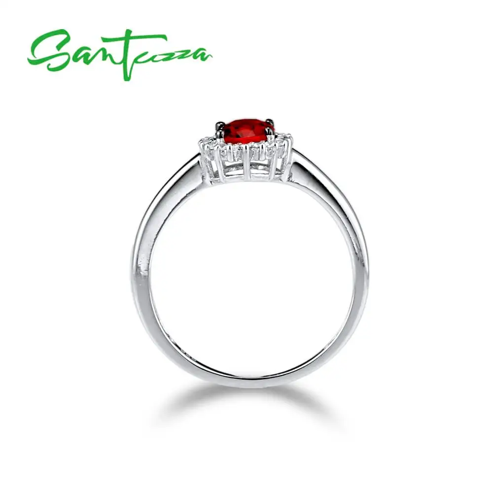 SANTUZZA Silver Rings For Women Pure 925 Sterling Silver Glamorous Red Oval Glass Ring Elegant Wedding Accessories Fine Jewelry
