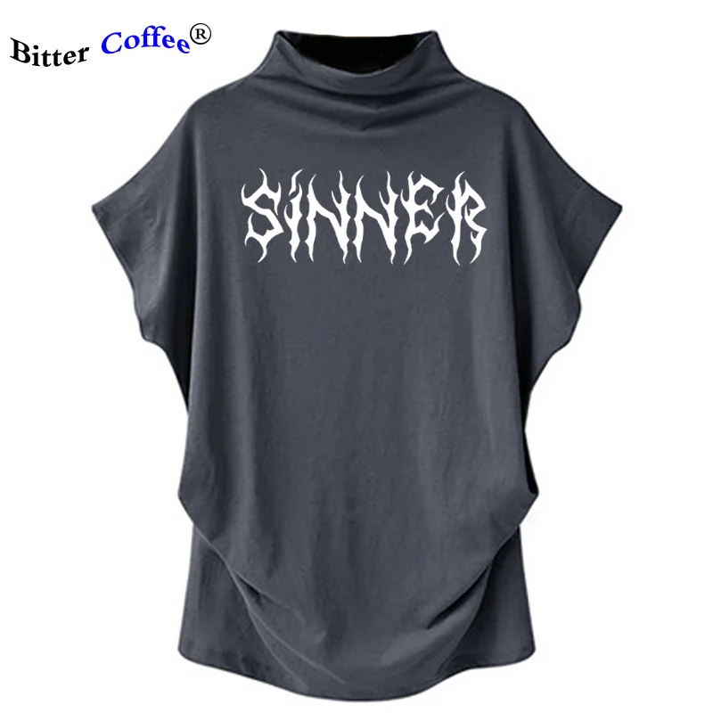 

NEW top Sinner Letter Printed Harajuku Hipster Punk Style Batwing Sleeve T-Shirt Street Loose Casual Cool Women Tee Plus Size