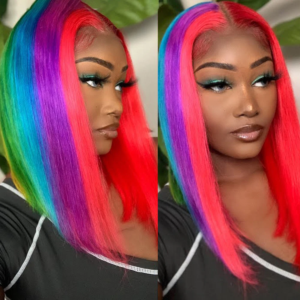 

Rainbow Blonde 613 Full Lace Wigs Short Bob Human Hair Wigs For Women Brazilian Pre Plucked HD Colored Red Blue Purple Lace Wig