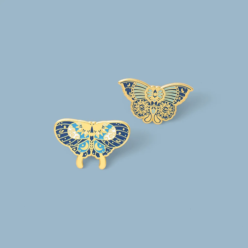

Butterfly Moth Enamel Pin Custom Insect Brooch Bag Clothes Lapel Pin Badge Punk Starry Blue Jewelry Gift for Kid Friends