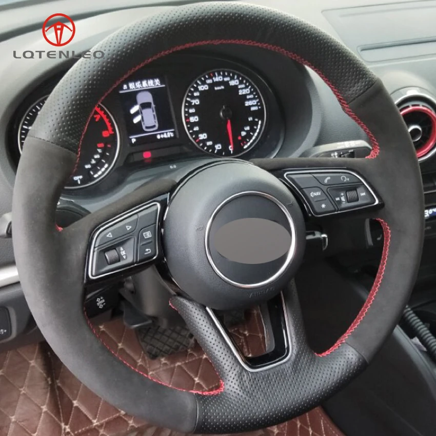 Чехол на руль LQTENLEO для Audi A3 2017-2019 A4 A5 2018-2019 S5 черная замша из натуральной кожи |