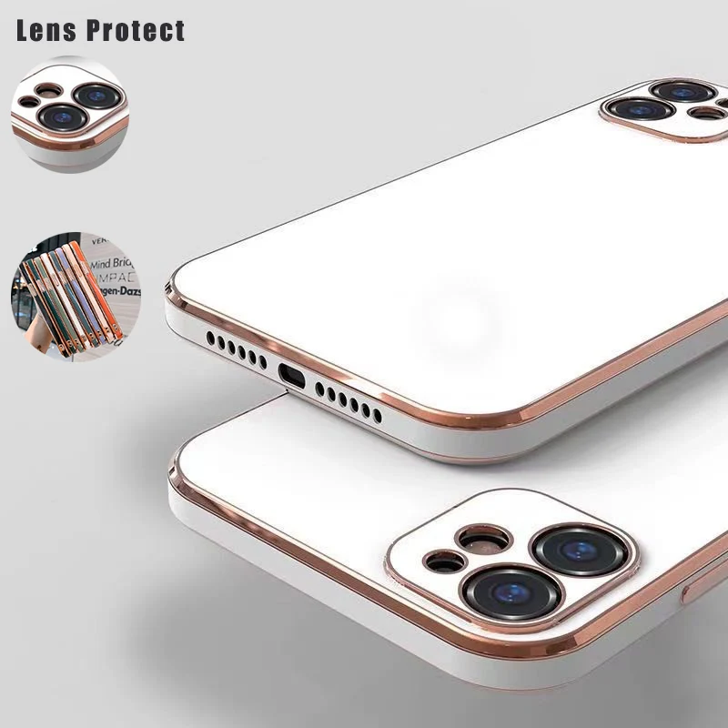 Чехол с квадратной рамкой для iPhone 12 Pro Max 11 защита объектива блестящий золотой