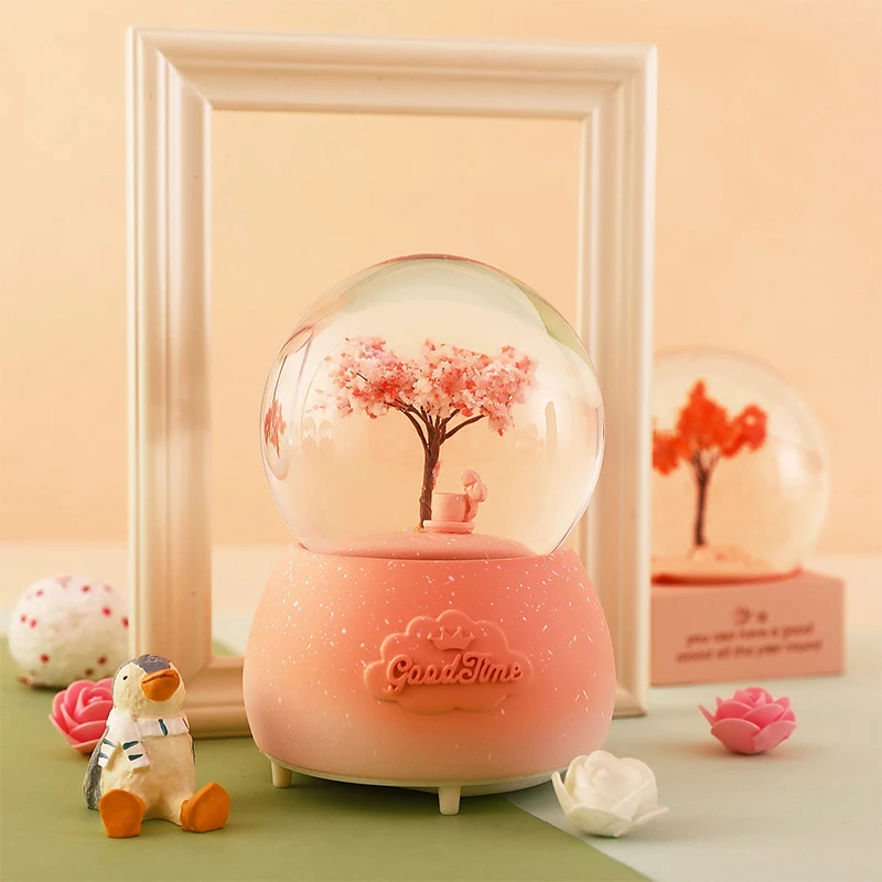 Strongwell Four Season Abstract Tree Sculpture Crystal Ball Resin Home Decoration Desk Decor Christmas Music Box Birthday Gift | Дом и сад
