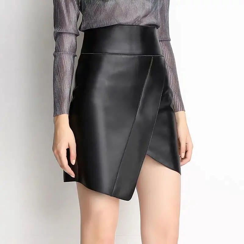 Кожаная Мини-юбка сексуальная юбка-карандаш черные юбки из натуральной овечьей