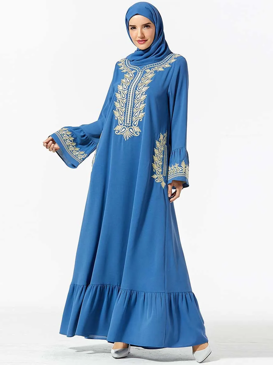 

Fashion Muslim Abaya Dubai Caftan Party Embroidery Dress Islamic Clothing Turkish Arabic Abaya For Women Musulmane Ramadan Robe