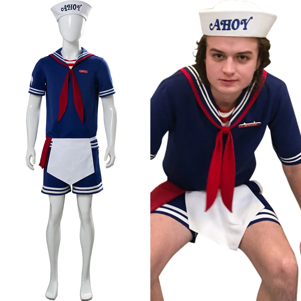 

Stranger Things 3 Robin Scoops Ahoy Cosplay Costume Dress Steve Harrington Adult Uniform Working Sailor Suit Halloween Carnival