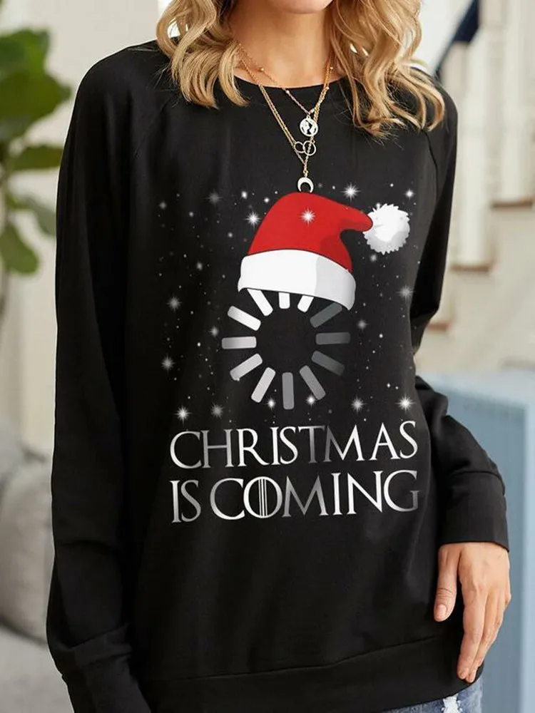

Winter Funny Christmas O-neck Long Sleeve Printing Women Hoodies Casual Solid Color Cartoon Pullover Loose Sweatshirts