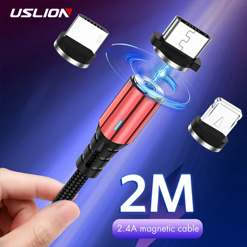 USLION металлический корпус LED Магнитный USB Type C кабель для Samsung Micro Xiaomi iPhone 11
