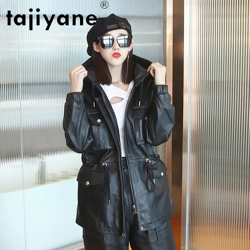 

Leather Real Spring Jacket Women Genuine Sheepskin Jackets Woman Hooded Short Coats Cargo Style Mujer Chaqueta TN1724