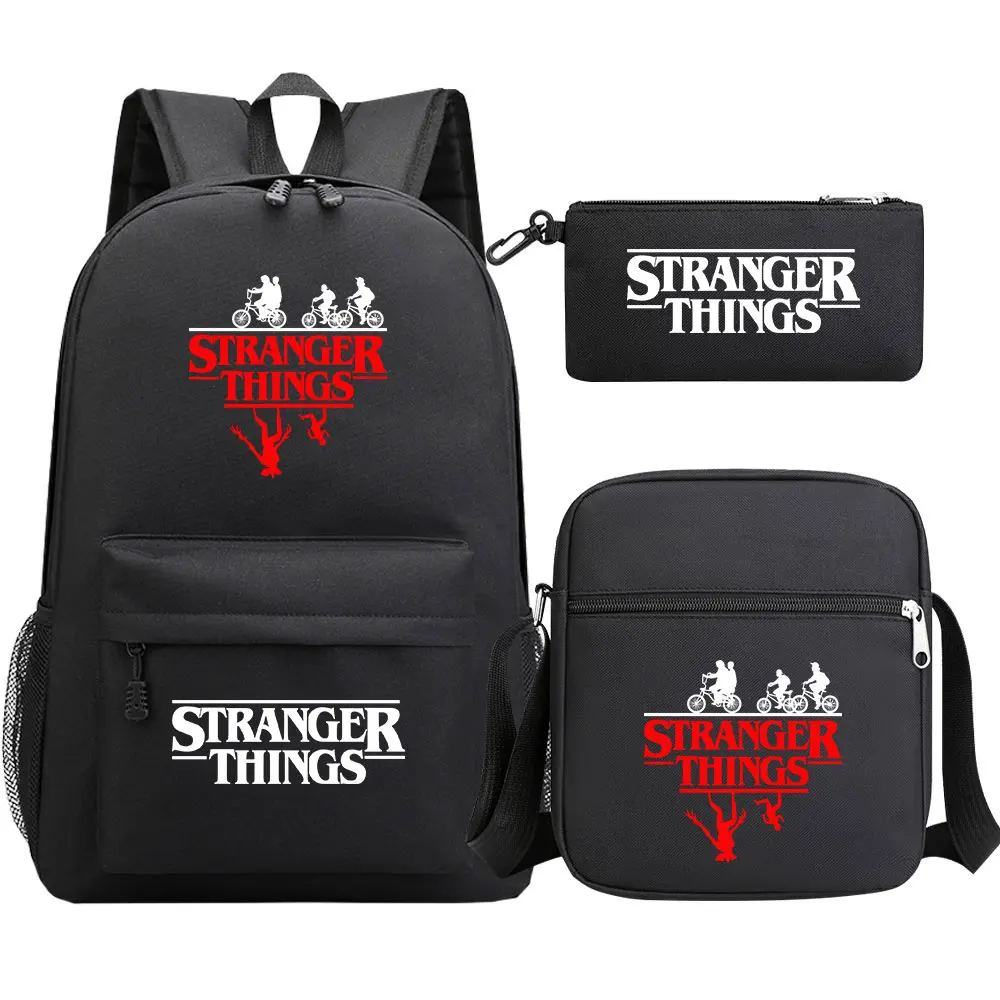 

New Stranger Things Prints Boy Girl Kids School Book Bags Travel Backpack Shoulder Bag Pen Bag Three Sets For Men Women