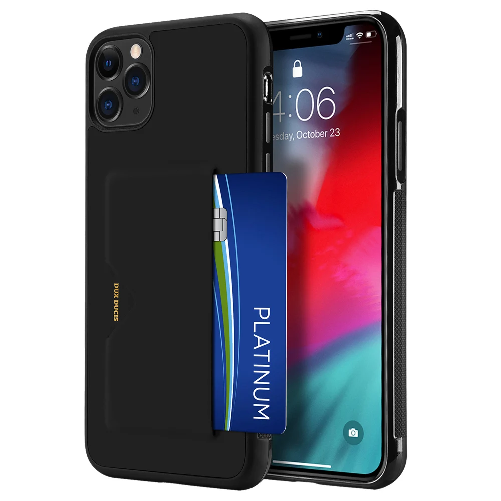 Чехол с карманом для карт для iPhone 11 Pro Max из ТПУ, мягкий кошелек, держатель для карт, задняя крышка, противоударный чехол для мобильного телефона - Цвет: Black