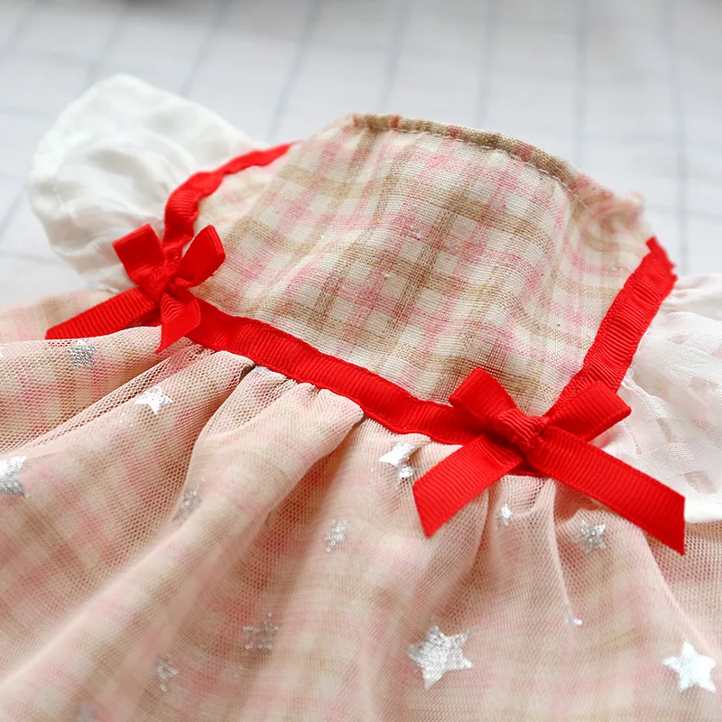 Одежда для собак в стиле кантри розовые клетчатые платья маленьких платье