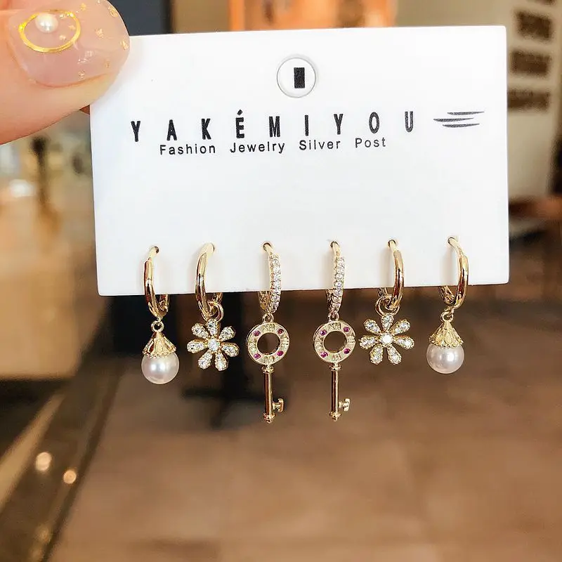 Женский комплект серег колец SIPENGJEL серьги золотистого и серебристого цветов с