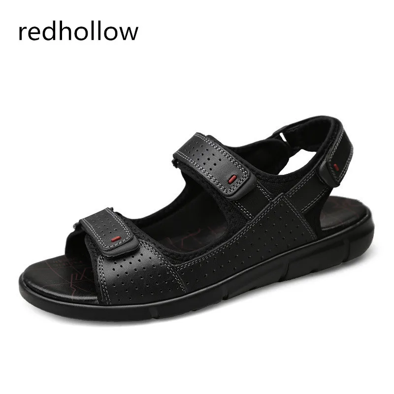 

Men Casual Summer Sandals Men's Cow Leather Beach Sandals Hook & Loop Casual Men Shoes Rome Sandals Flat Shoes For Man Plus Size