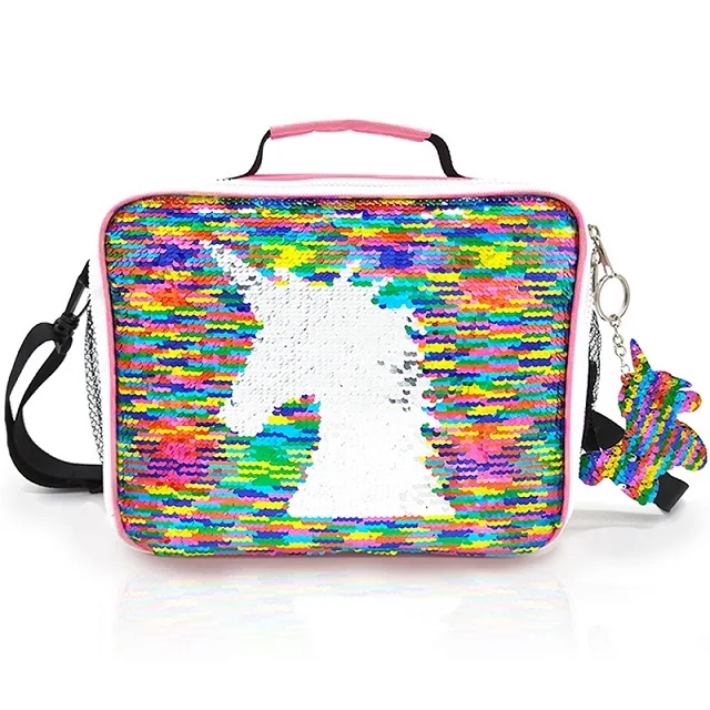 Lunch Bag Забавная двусторонняя сумка для ланча с блестками и единорогом, сумка для хранения еды, контейнер для пикника, контейнер с набором посуды для женщин и детей, подарок - Цвет: Lunch Bag