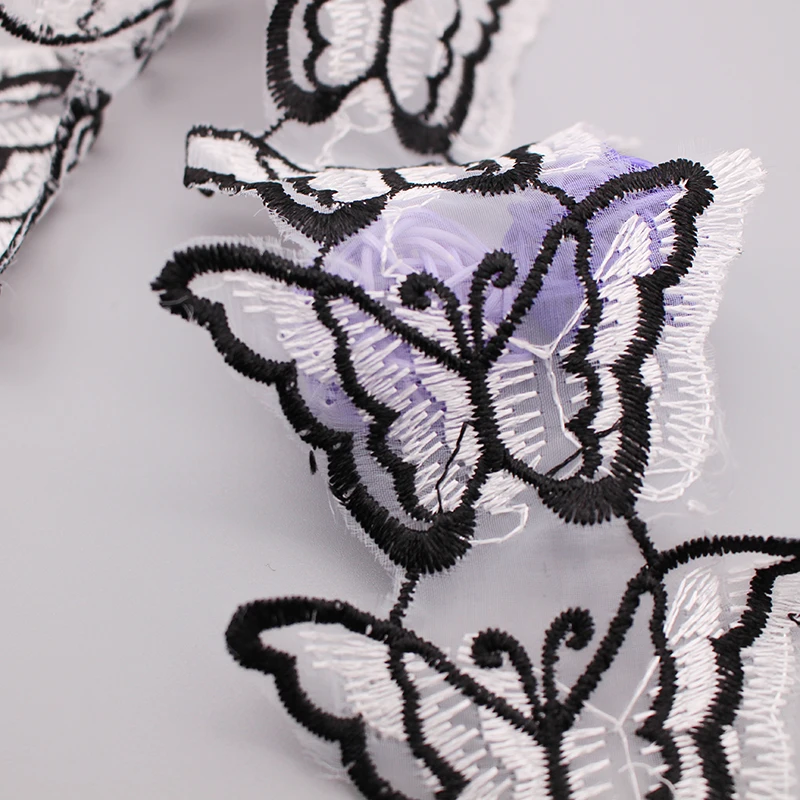 1 ярд черная растворимая Кружевная аппликация в виде бабочки отделка для одежды