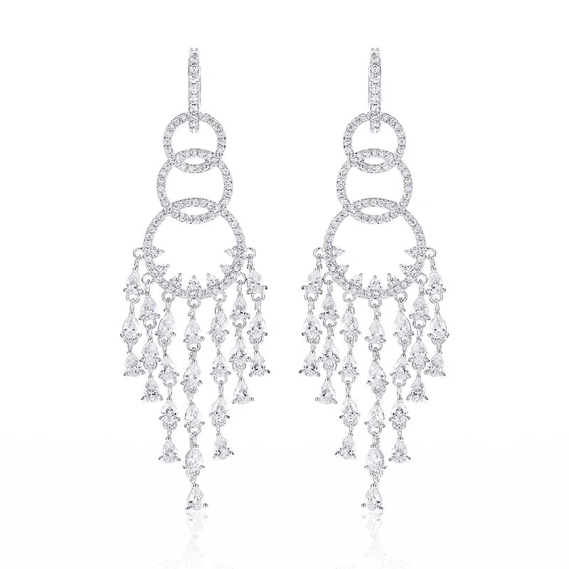 VERY GIRl New Brand 69mm Beautiful Bohemia Cubic Zircon Crystal Tassel Earrings Drop for Women Wedding Jewelry | Украшения и