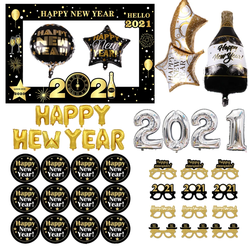 

2021 с новым годом баннер Украшение Цифры воздушный шар Бумажные очки Декор новогодвечерние домашние товары для помещения макет xx176