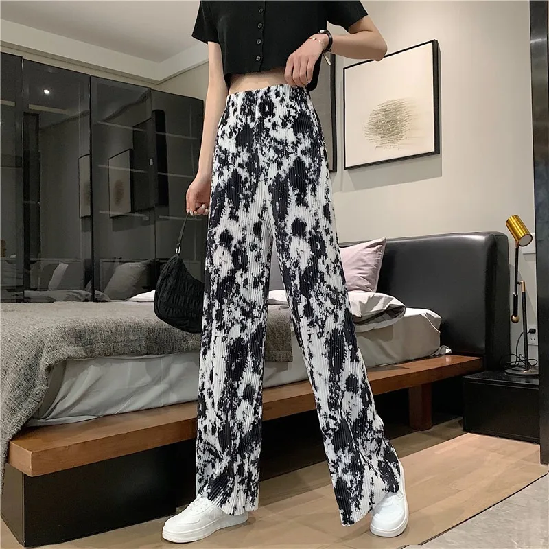 

High Waist Wide Leg Pants Women Clothing Causal Straight Trousers Spring Autumn New Harajuku Ins Hipster Tie Dye Loose Capris