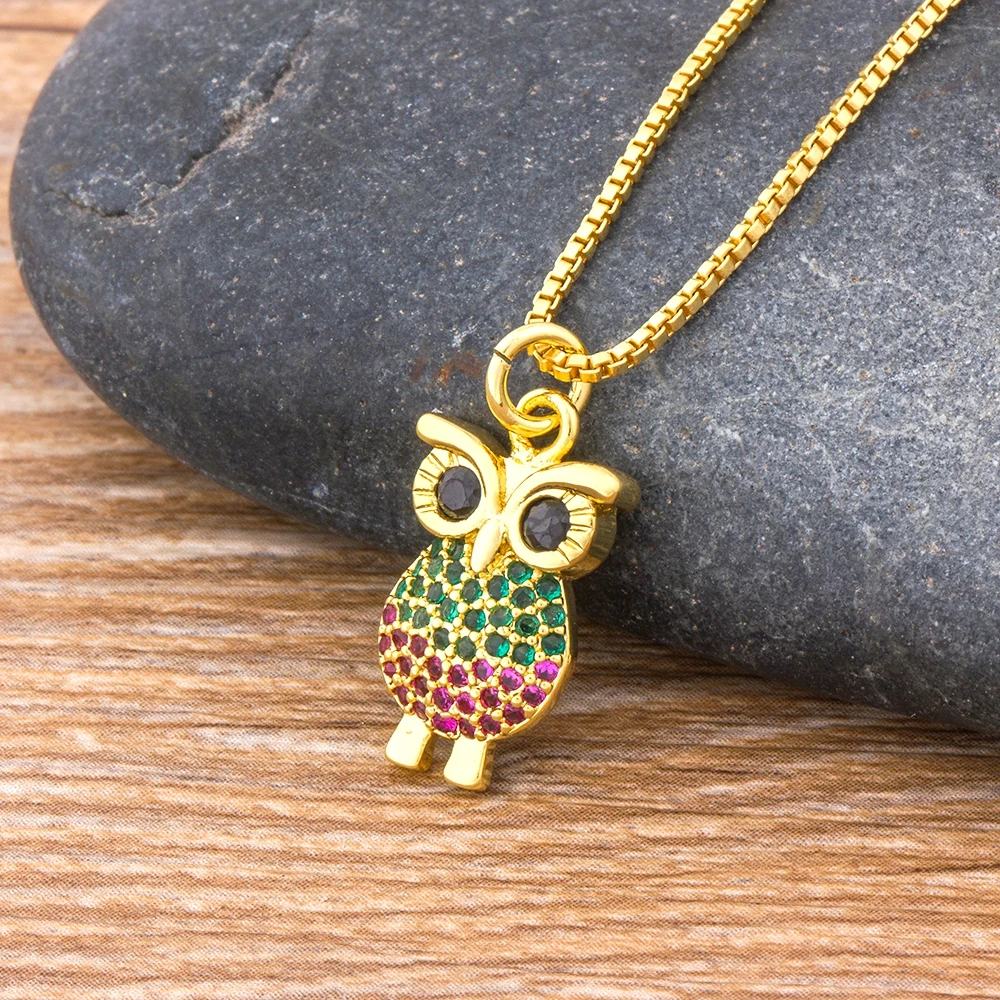 

New Fashion Copper Zircon Pendant Owl Necklace For Women Girls Crystal Gold Color Chain Necklaces Jewelry Best New Year Gift