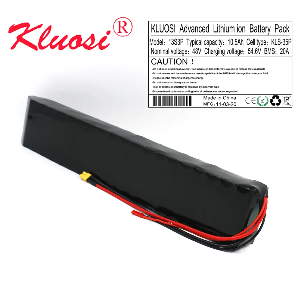 KLUOSI 48В 10,5Ач 11Ач 13S3P 10Ач 54,6В литий-ионный аккумуляторный блок с встроенной 20А BMS для 250Вт 450Вт 750Вт скутера Ebike Motor on.