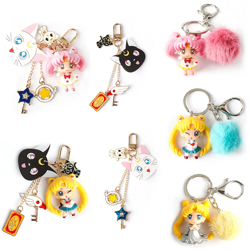 

Anime Cardcaptor Sakura Keychain Cartoon Cute Moon Sweet Girl Cat Key Chain Bag Pendant Women Key Ring Friends Christmas Gift