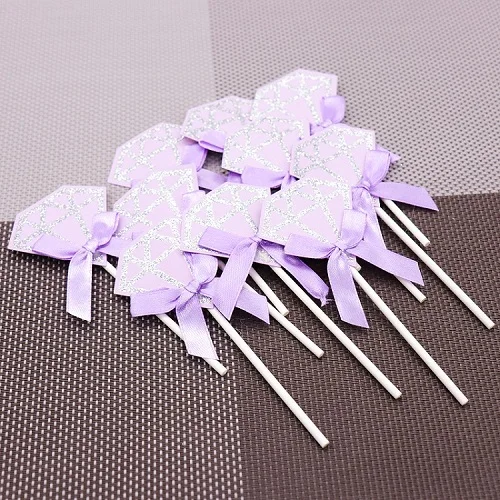 purple 10 шт. прекрасный Алмазный кекс топперы розовый с днем рождения вставка для торта карты DIY Бумага Свадебная сатиновая с бантом украшения - Цвет: purple