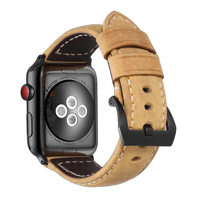 Light Brown-Black CHIMAERA ремешки для Apple Watch кожаный ремешок для наручных часов Iwatch серии 1/2/3/4 ремешок 38 мм 40 мм 42 44 мм адаптеры для сим-карт Спорт - Цвет ремешка: Light Brown-Black