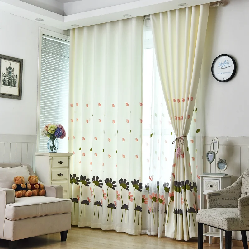 

Modern minimalist style fashion Korean garden embroidered screen window shading Curtains for Living dining room bedroom Window