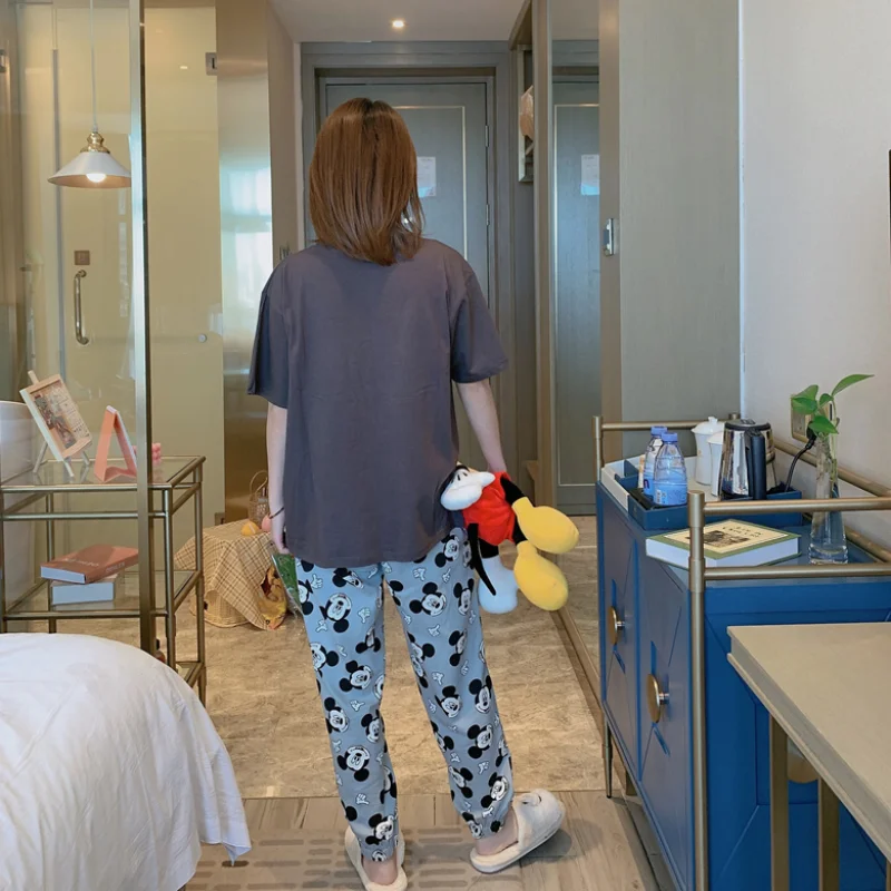 Disney Cartoon Mickey Mouse Cute Kawaii Pajamas Set for Women Summer 2021 Soft Short Sleeve Top Pant Pyjama Sets Pijama Feminino
