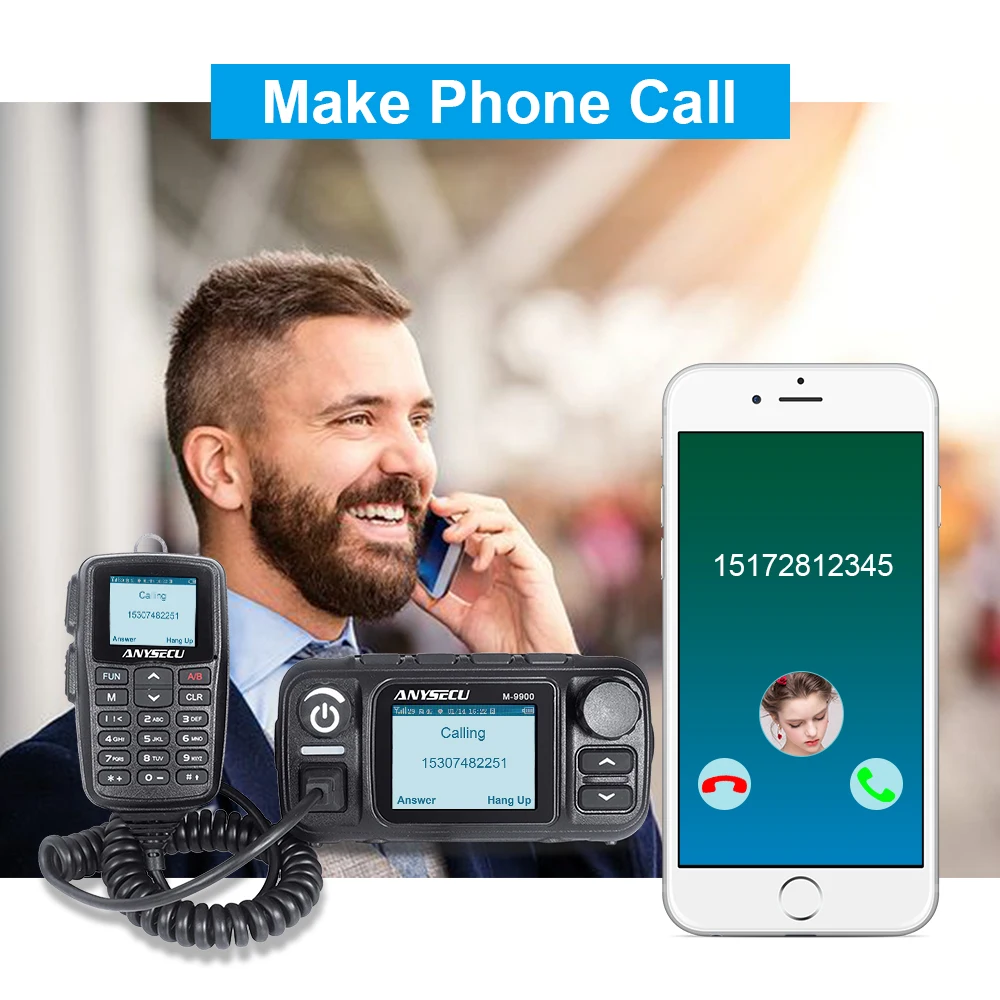 Anysecu M-9900 4G LTE POC Mobile Radio 136-174MHz 400-520MHz 25W Ham Radio Station Walkie Talkie Real PTT Linux Network Radio