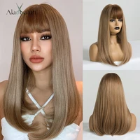 alan eaton ombre golden blonde synthetic wig with bangs long silky straight wigs for women cosplay daily party heatsistant fiber