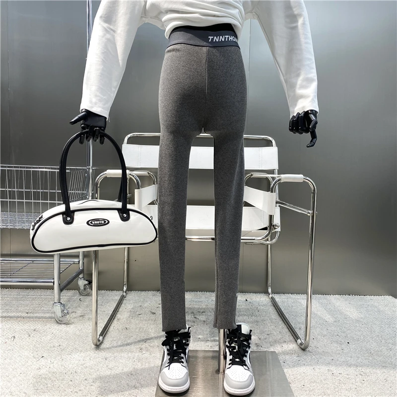 

Новинка, брендовые оригинальные дизайнерские леггинсы с надписью на талии, сезон осень-зима 2021, универсальные облегающие эластичные брюки-...