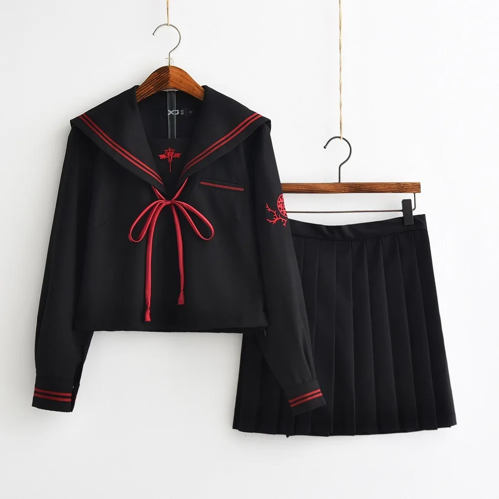 Long Sleeve Set UPHYD Dark Demon School Uniforms For Girls Anime Cosplay Costumes JK Sailor Uniforms S-XL Top And Pleated Skirt - Цвет: Long Sleeve Set