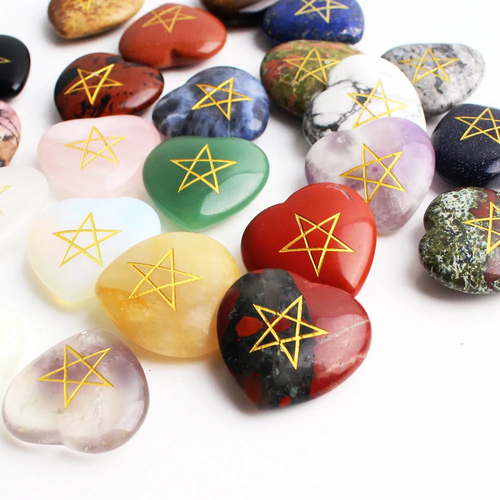 1 шт. натуральный кристалл пять звезд Руна в форме сердца кулон любовь пышный