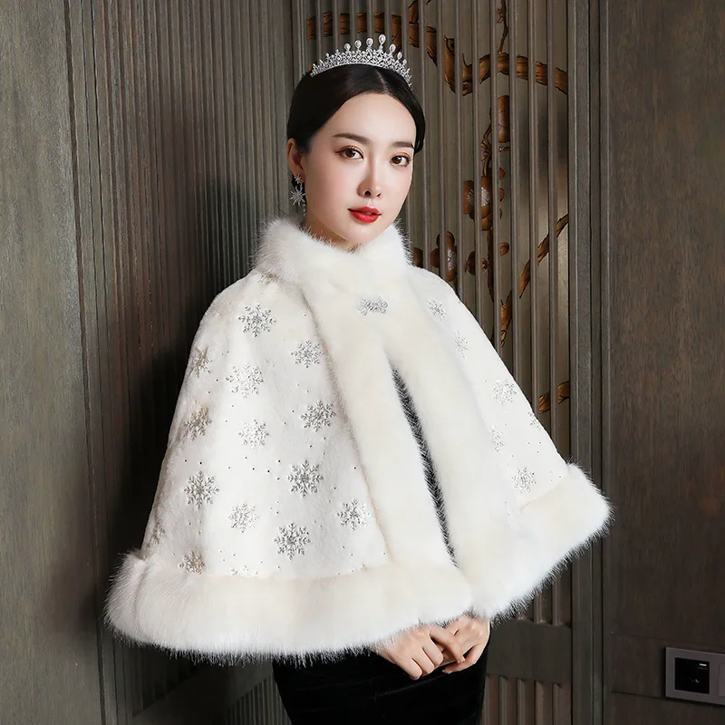 Wedding Cape Shawl Elegant Faux Fur Bridal Wraps Women Stoles Evening Party Jackets Bolero De Mariage PJ134 |