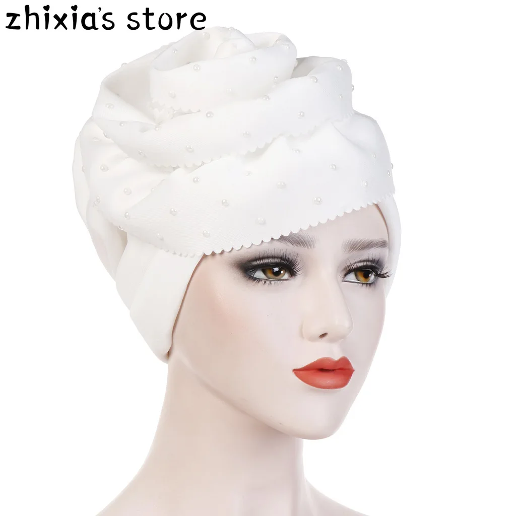 

Hand-made Muslim-drilled Oversized Flowers Flanging Pure Colored Headscarf Cap Space Cotton Hood Turban Hat Cancer Chemo Beanie