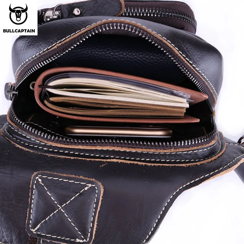 BULLCAPTAIN Men's Cowhide Bag Casual Men's Korean Genuine Leather Chest Bag Outdoor Sports One Shoulder Crossbody Bag Men's Bag