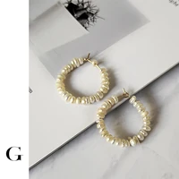 ghidbk bohemian freshwater pearls circle hoop earrings minimalist statement beads hoops dainty bridal earring jewelry wholesale