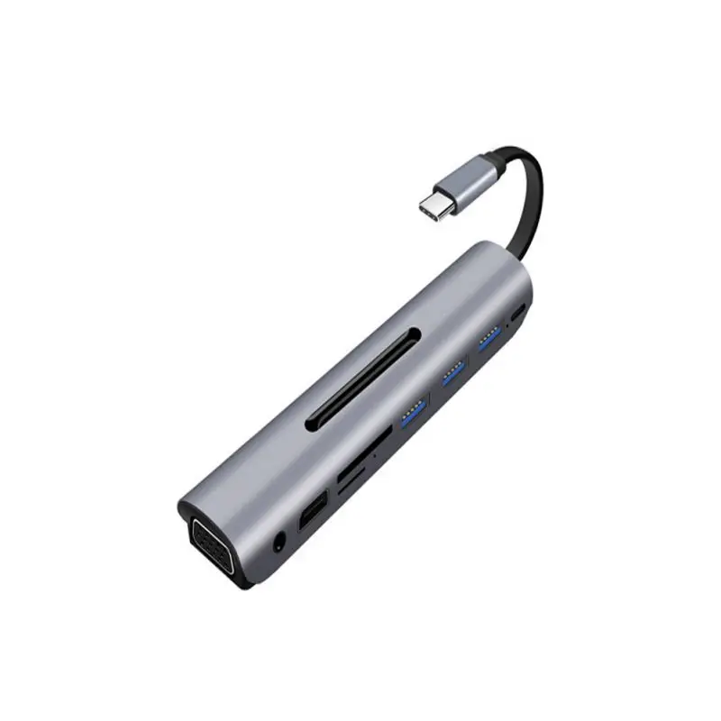 Серебристый 9 в 1 Thunderbolt 3 док-станция USB C концентратор type-c к HDMI+ VGA с аудио hd-конвертер адаптер для Macbook samsung S8 USB C - Цвет: Серебристый